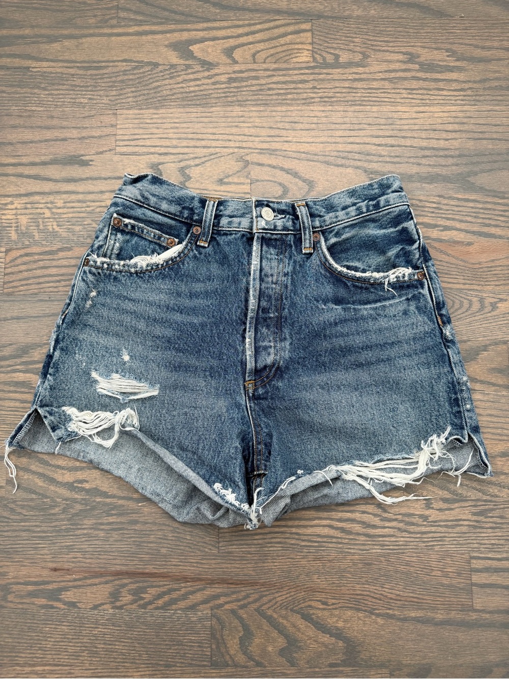 Agolde High-Waist Distressed Denim Shorts